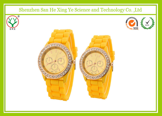 Custom Rubber Silicone Strap Watches With Yellow Band And Sunflower Dial